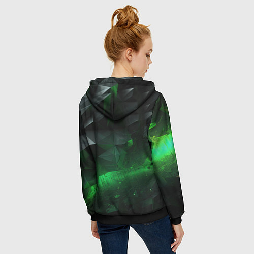 Женская толстовка на молнии Асимметрия зеленого узора / 3D-Черный – фото 4