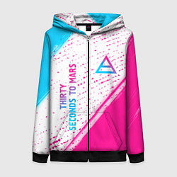 Толстовка на молнии женская Thirty Seconds to Mars neon gradient style вертика, цвет: 3D-черный