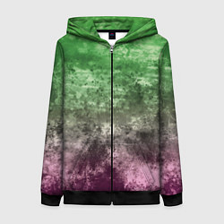 Толстовка на молнии женская Абстракция - Фиолетово-зеленый бардак, цвет: 3D-черный