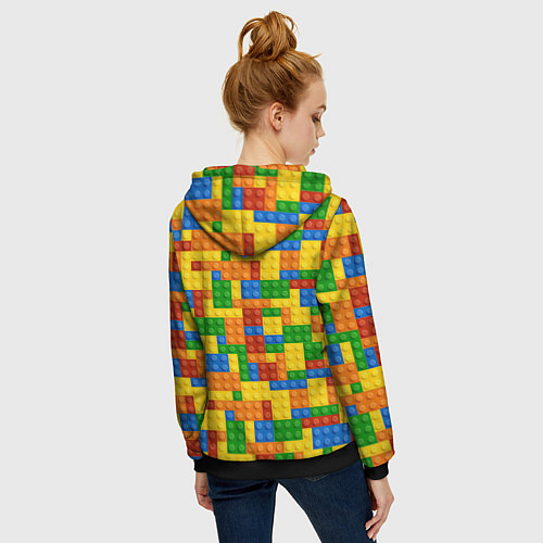 Женская толстовка на молнии Лего - разноцветная стена / 3D-Черный – фото 4