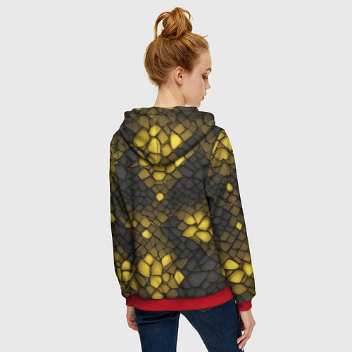 Женская толстовка на молнии Жёлтый трескающийся камень / 3D-Красный – фото 4
