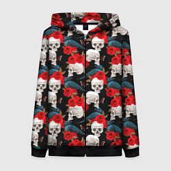 Женская толстовка на молнии Skull in roses