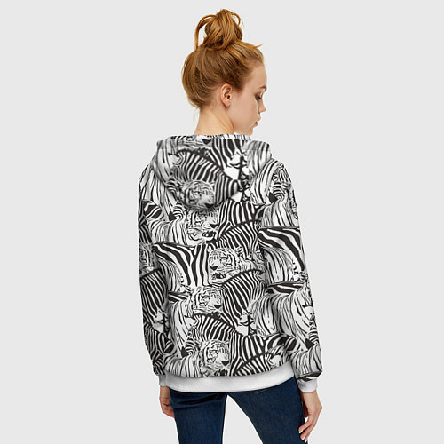 Женская толстовка на молнии Зебры и тигры / 3D-Белый – фото 4