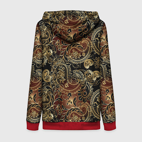 Женская толстовка на молнии Золотые узоры пейсли / 3D-Красный – фото 2