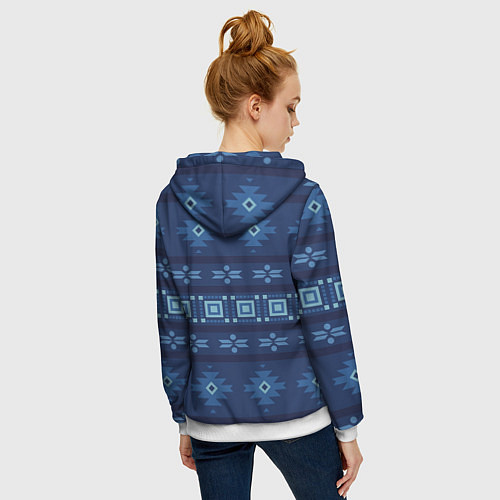 Женская толстовка на молнии Blue tribal geometric / 3D-Белый – фото 4