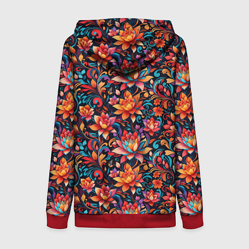 Женская толстовка на молнии Красивый русский узор / 3D-Красный – фото 2