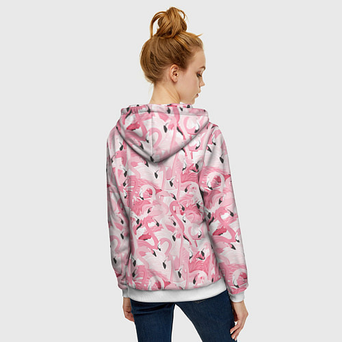 Женская толстовка на молнии Стая розовых фламинго / 3D-Белый – фото 4