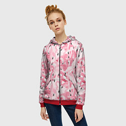 Толстовка на молнии женская Стая розовых фламинго, цвет: 3D-красный — фото 2