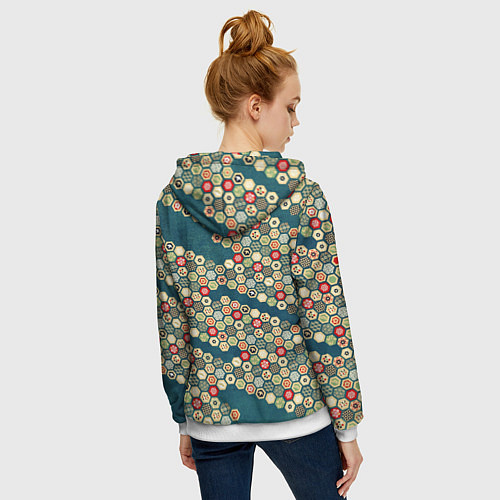 Женская толстовка на молнии Традиционный японский узор: черепаховый панцирь-со / 3D-Белый – фото 4