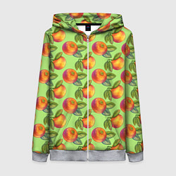 Толстовка на молнии женская Апельсинки с листьями, цвет: 3D-меланж