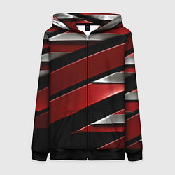 Толстовка на молнии женская Красная металическая абстракция, цвет: 3D-черный