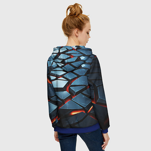 Женская толстовка на молнии Абстрактные плиты с оранжевым светом / 3D-Синий – фото 4