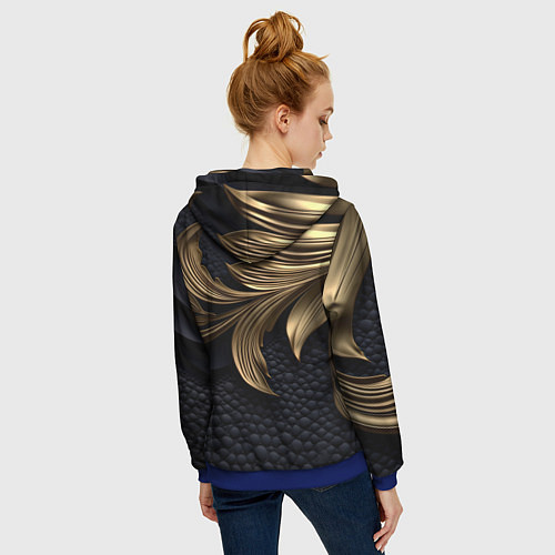 Женская толстовка на молнии Золотые узоры в виде листьев / 3D-Синий – фото 4