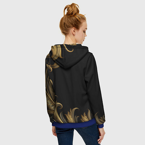 Женская толстовка на молнии Герб России и золотистый узор / 3D-Синий – фото 4