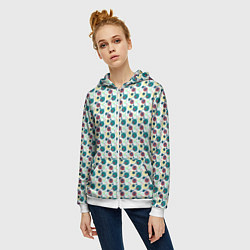 Толстовка на молнии женская Паттерн кружочки жёлто-красно-зелёный, цвет: 3D-белый — фото 2