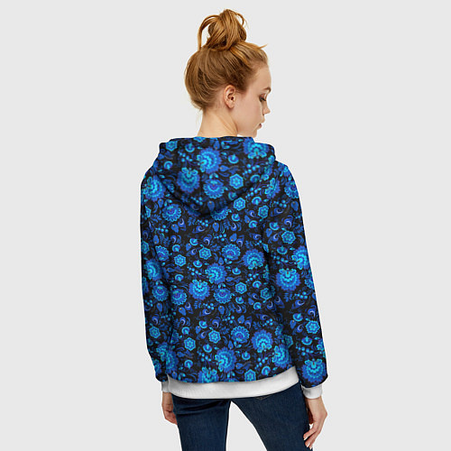 Женская толстовка на молнии Новогодняя гжельская роспись чёрный фон / 3D-Белый – фото 4