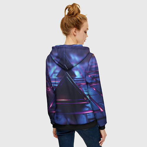 Женская толстовка на молнии Неоновый абстрактный треугольник / 3D-Черный – фото 4