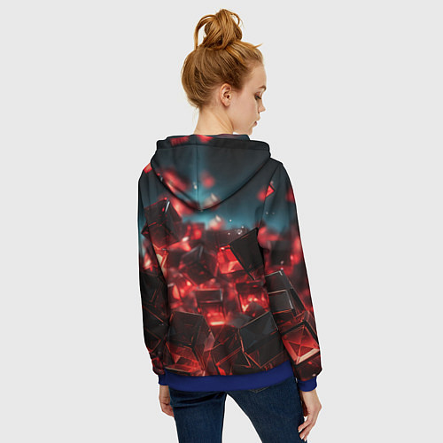 Женская толстовка на молнии Красные кубики абстракция / 3D-Синий – фото 4