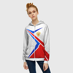 Толстовка на молнии женская Герб РФ - классические цвета флага, цвет: 3D-белый — фото 2