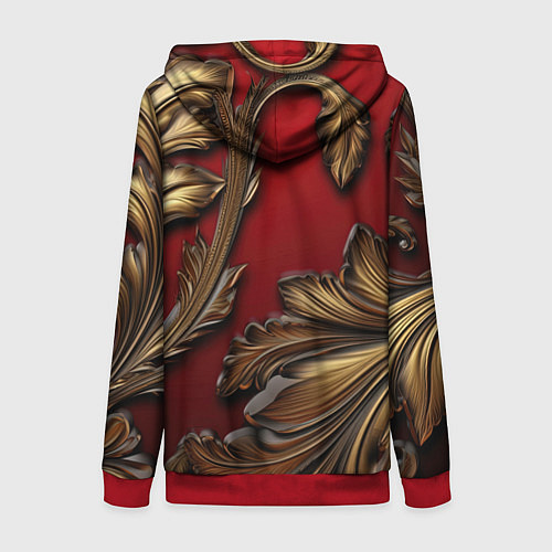 Женская толстовка на молнии Золотые объемные листья на красном фоне / 3D-Красный – фото 2