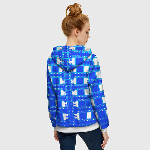 Женская толстовка на молнии Синие и белые квадраты / 3D-Белый – фото 4