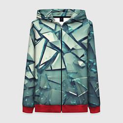 Толстовка на молнии женская Битое стекло текстура, цвет: 3D-красный
