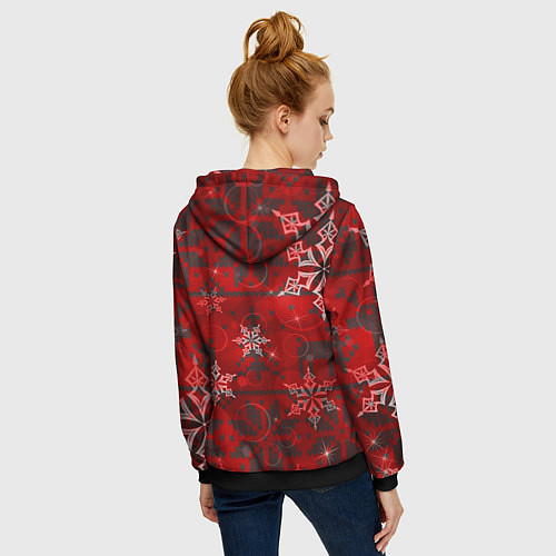 Женская толстовка на молнии Рождественские узоры снежинки / 3D-Черный – фото 4