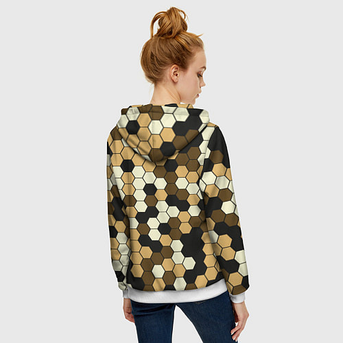 Женская толстовка на молнии Камуфляж гексагон коричневый / 3D-Белый – фото 4