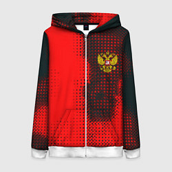 Толстовка на молнии женская Россия герб спорт краски, цвет: 3D-белый