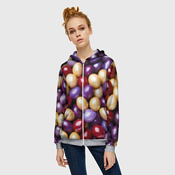 Толстовка на молнии женская Красные и фиолетовые пасхальные яйца, цвет: 3D-меланж — фото 2