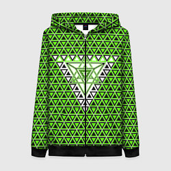Толстовка на молнии женская Зелёные и чёрные треугольники, цвет: 3D-черный