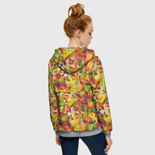 Женская толстовка на молнии Экзотические фрукты и ягоды / 3D-Меланж – фото 4