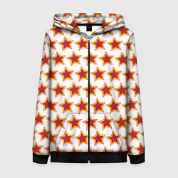 Толстовка на молнии женская Красные звезды с контуром, цвет: 3D-черный