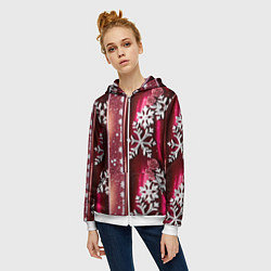 Толстовка на молнии женская Розы и снежинки, цвет: 3D-белый — фото 2