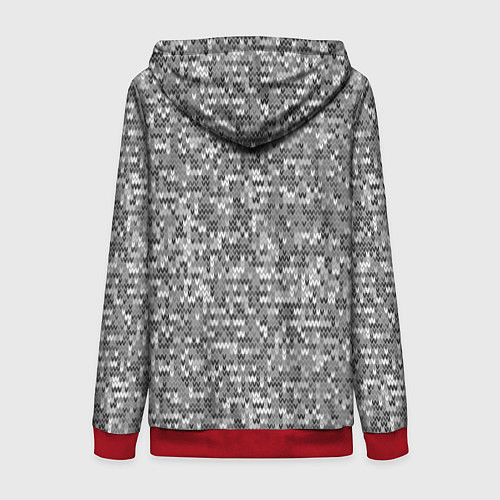 Женская толстовка на молнии Узор серого вязанного трикотажа меланж / 3D-Красный – фото 2