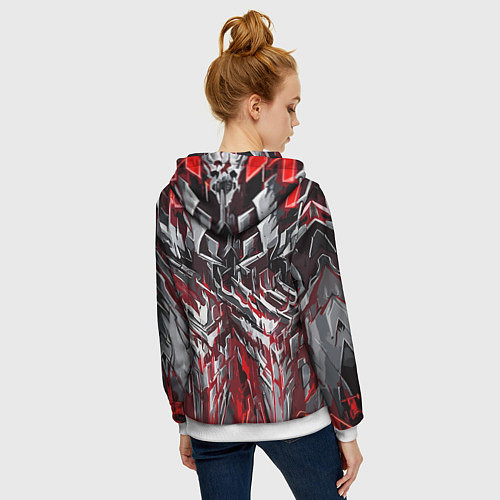 Женская толстовка на молнии Острый металл красный / 3D-Белый – фото 4
