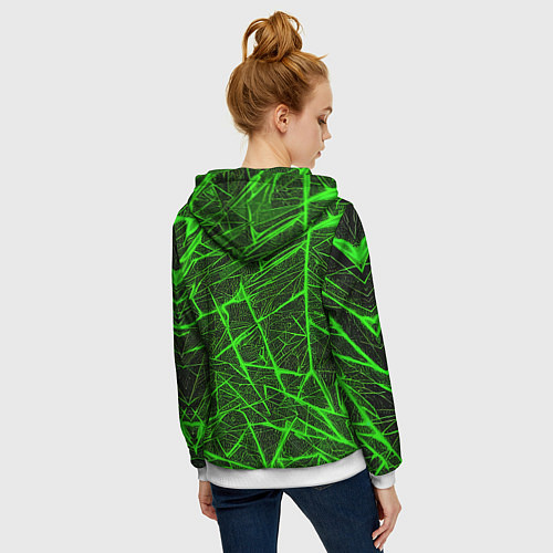 Женская толстовка на молнии Зелёная паутина на чёрном фоне / 3D-Белый – фото 4