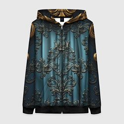 Толстовка на молнии женская Синий шелк с золотой лепниной, цвет: 3D-черный