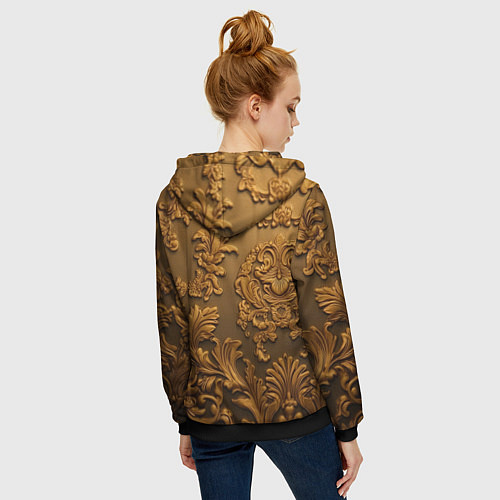 Женская толстовка на молнии Темная лепнина золото / 3D-Черный – фото 4