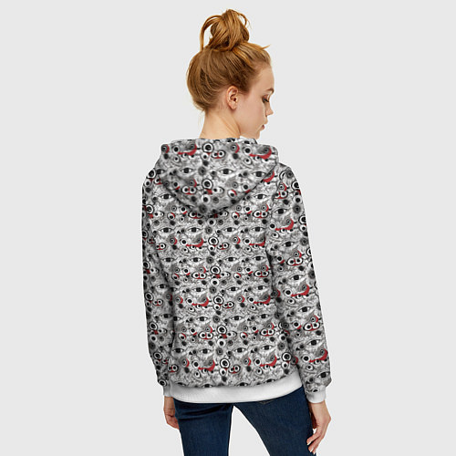 Женская толстовка на молнии Паттерн из абстрактных глаз / 3D-Белый – фото 4