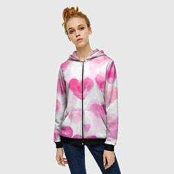 Толстовка на молнии женская Акварельные розовые сердечки, цвет: 3D-черный — фото 2