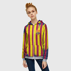 Толстовка на молнии женская Полосатые цвета футбольного клуба Барселона, цвет: 3D-меланж — фото 2