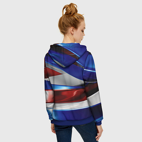 Женская толстовка на молнии Изогнутая белая синяя красная абстракция / 3D-Синий – фото 4