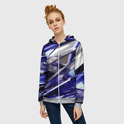 Толстовка на молнии женская Синие и белые полосы абстракции, цвет: 3D-меланж — фото 2