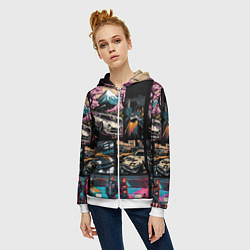 Толстовка на молнии женская Japanese jdm art, цвет: 3D-белый — фото 2