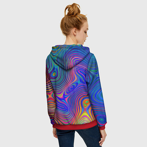 Женская толстовка на молнии Яркая абстракция волнистых линий / 3D-Красный – фото 4