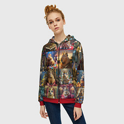 Толстовка на молнии женская Коллаж капибара король в короне, цвет: 3D-красный — фото 2