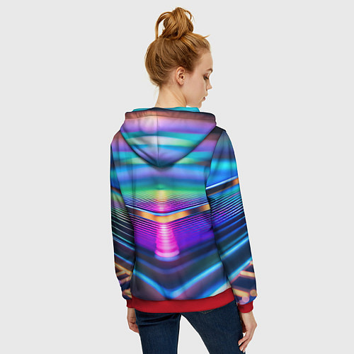 Женская толстовка на молнии Неоновые линии платформы / 3D-Красный – фото 4