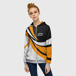 Толстовка на молнии женская КТМ - оранжевые вставки, цвет: 3D-меланж — фото 2