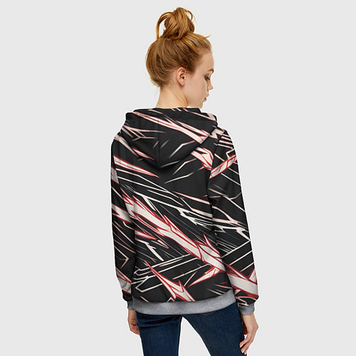 Женская толстовка на молнии Красные и белые полосы на чёрном фоне / 3D-Меланж – фото 4